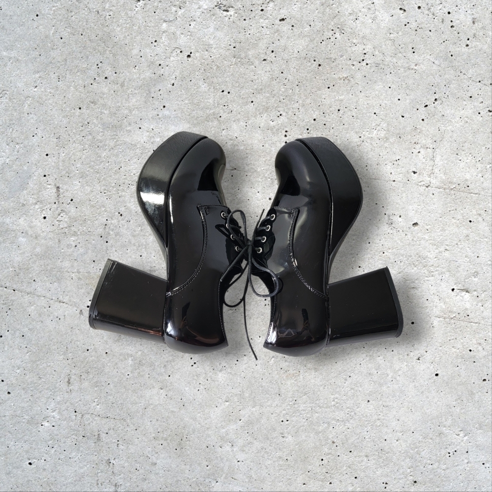 1031 by Ellie Shiny men's size 8/9 Black Patent Leather Lace-Up dress shoes. - Picture 9 of 9